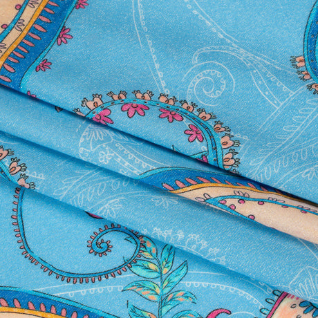 Metallic Viscose Woven Print - Blue and Peach Paisley - Mood Exclusive Bedelia Beginnings