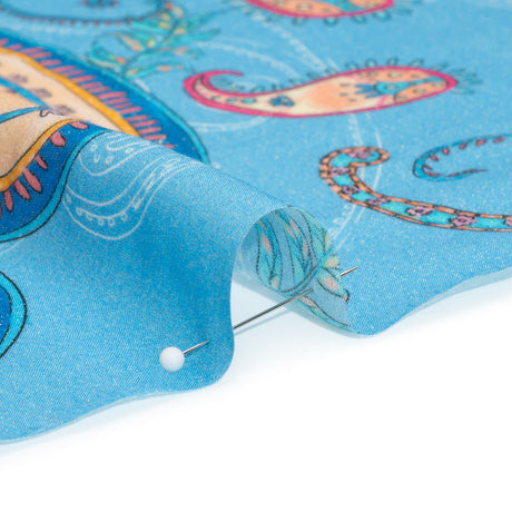 Metallic Viscose Woven Print - Blue and Peach Paisley - Mood Exclusive Bedelia Beginnings