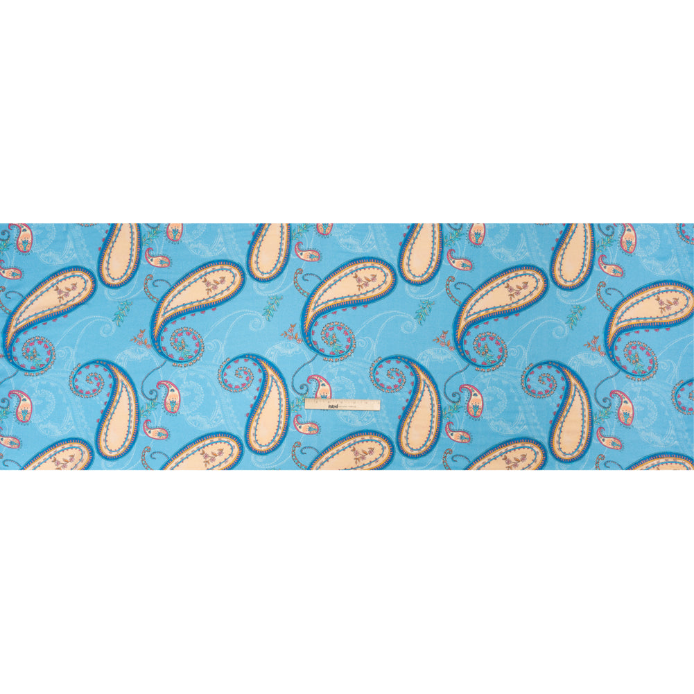 Metallic Viscose Woven Print - Blue and Peach Paisley - Mood Exclusive Bedelia Beginnings