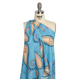 Metallic Viscose Woven Print - Blue and Peach Paisley - Mood Exclusive Bedelia Beginnings