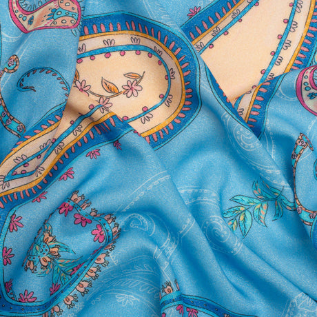 Metallic Viscose Woven Print - Blue and Peach Paisley - Mood Exclusive Bedelia Beginnings