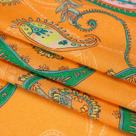 Metallic Viscose Woven Print - Orange and Green Paisley - Mood Exclusive Bedelia Beginnings