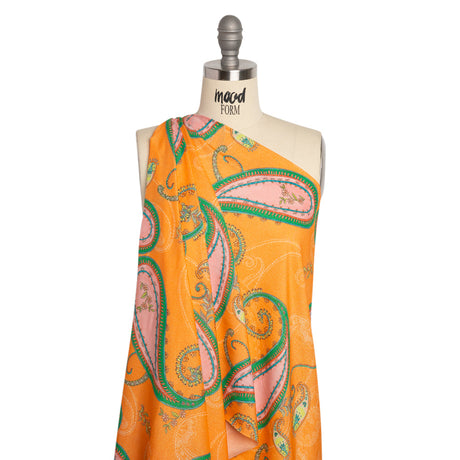 Metallic Viscose Woven Print - Orange and Green Paisley - Mood Exclusive Bedelia Beginnings