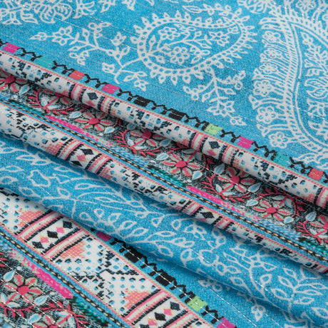 Metallic Striped Viscose Dobby Panel - Light Blue Paisley and Geometric - Mood Exclusive Bandana Bonanza