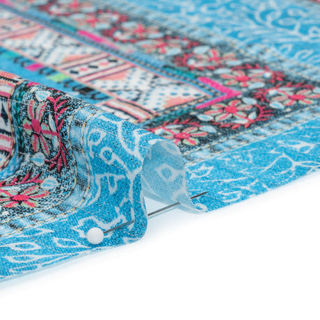 Metallic Striped Viscose Dobby Panel - Light Blue Paisley and Geometric - Mood Exclusive Bandana Bonanza