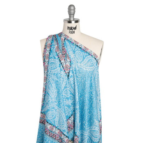 Metallic Striped Viscose Dobby Panel - Light Blue Paisley and Geometric - Mood Exclusive Bandana Bonanza