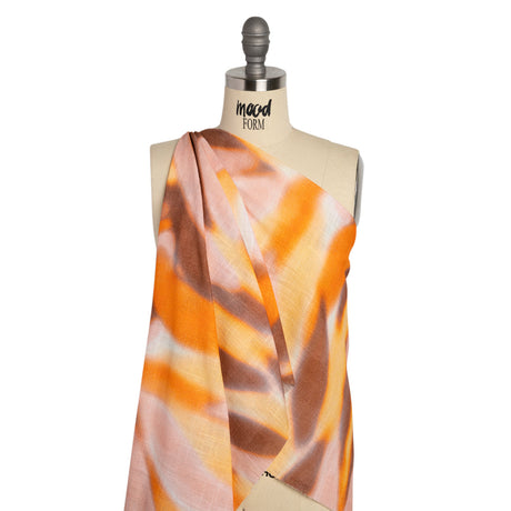 Slubbed Gauzy Cotton Woven Print - Orange, Pink and Brown Hazy Abstract - Mood Exclusive Scattered Sunlight