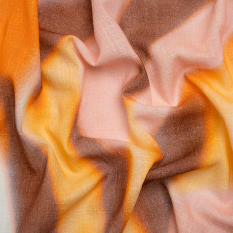 Slubbed Gauzy Cotton Woven Print - Orange, Pink and Brown Hazy Abstract - Mood Exclusive Scattered Sunlight