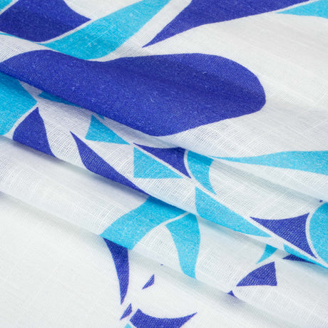 Slubbed Gauzy Cotton Woven Print - Blue and White Abstract - Mood Exclusive Circus of Clouds
