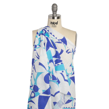 Slubbed Gauzy Cotton Woven Print - Blue and White Abstract - Mood Exclusive Circus of Clouds