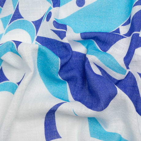 Slubbed Gauzy Cotton Woven Print - Blue and White Abstract - Mood Exclusive Circus of Clouds
