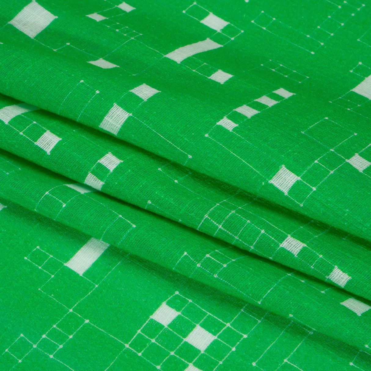 Slubbed Gauzy Cotton Woven Print - Kelly Green Geometric Squares - Mood Exclusive Blocked In