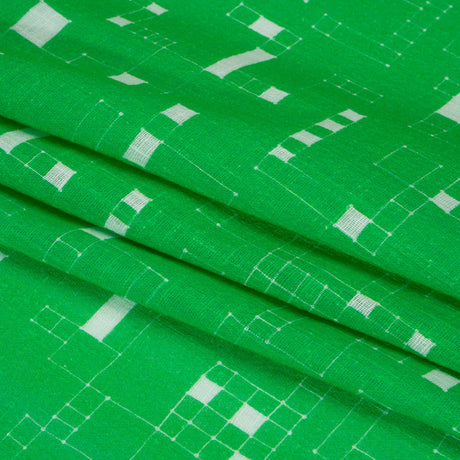 Slubbed Gauzy Cotton Woven Print - Kelly Green Geometric Squares - Mood Exclusive Blocked In