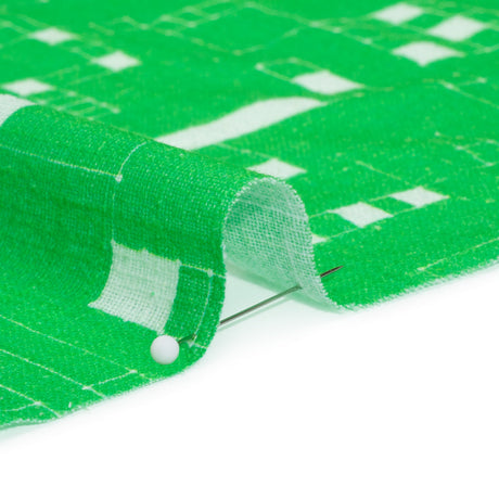 Slubbed Gauzy Cotton Woven Print - Kelly Green Geometric Squares - Mood Exclusive Blocked In