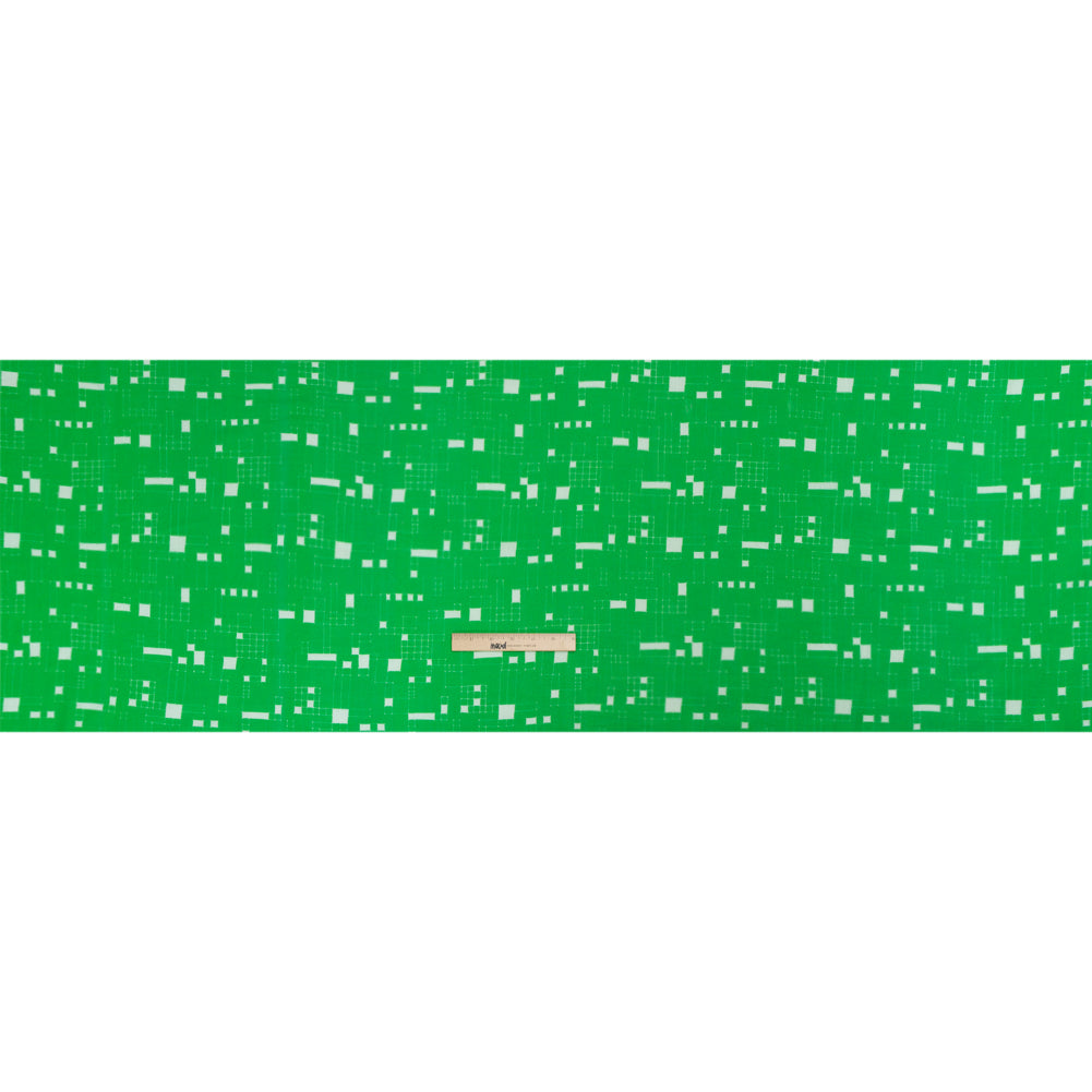 Slubbed Gauzy Cotton Woven Print - Kelly Green Geometric Squares - Mood Exclusive Blocked In