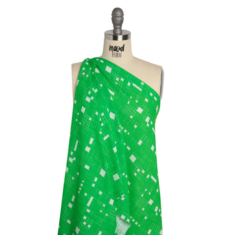 Slubbed Gauzy Cotton Woven Print - Kelly Green Geometric Squares - Mood Exclusive Blocked In
