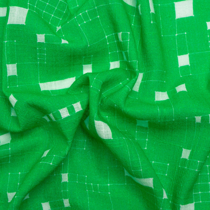 Slubbed Gauzy Cotton Woven Print - Kelly Green Geometric Squares - Mood Exclusive Blocked In