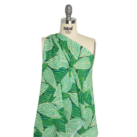 Slubbed Gauzy Cotton Woven Print - Green Simple Leaves - Mood Exclusive Leaf Linger