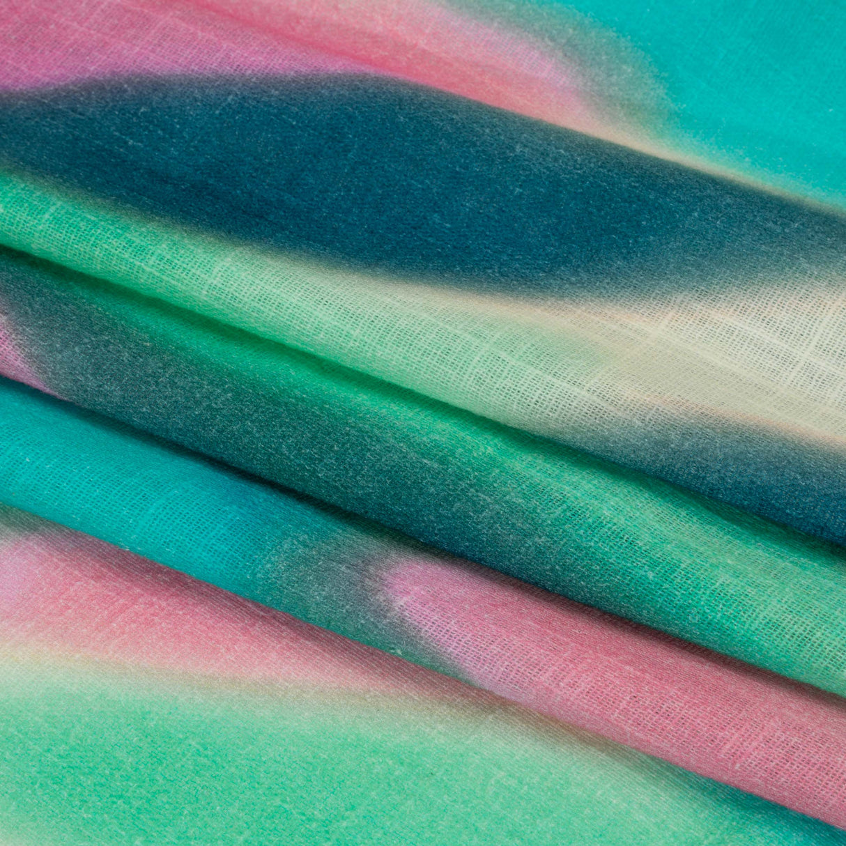 Slubbed Gauzy Cotton Woven Print - Green, Pink and Blue Hazy Abstract - Mood Exclusive Scattered Sunlight