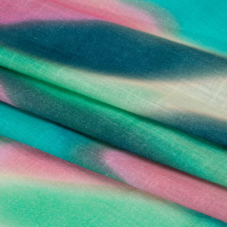Slubbed Gauzy Cotton Woven Print - Green, Pink and Blue Hazy Abstract - Mood Exclusive Scattered Sunlight