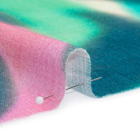 Slubbed Gauzy Cotton Woven Print - Green, Pink and Blue Hazy Abstract - Mood Exclusive Scattered Sunlight