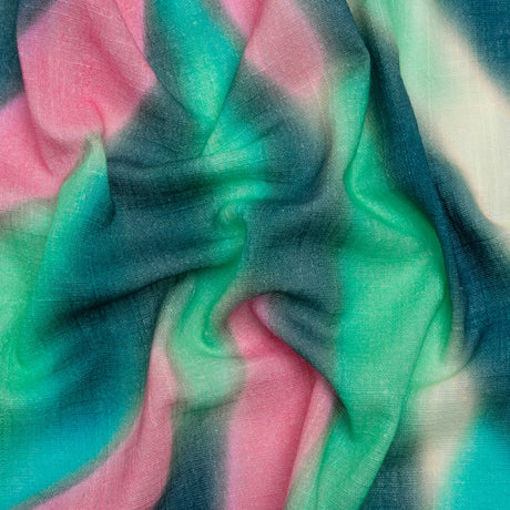Slubbed Gauzy Cotton Woven Print - Green, Pink and Blue Hazy Abstract - Mood Exclusive Scattered Sunlight