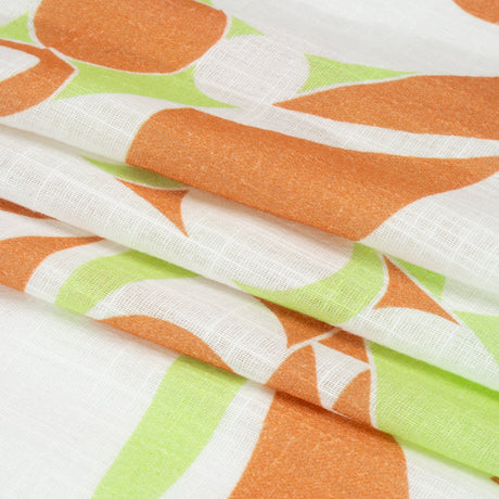 Slubbed Gauzy Cotton Woven Print - Burnt Orange, Lime and White Abstract - Mood Exclusive Circus of Clouds