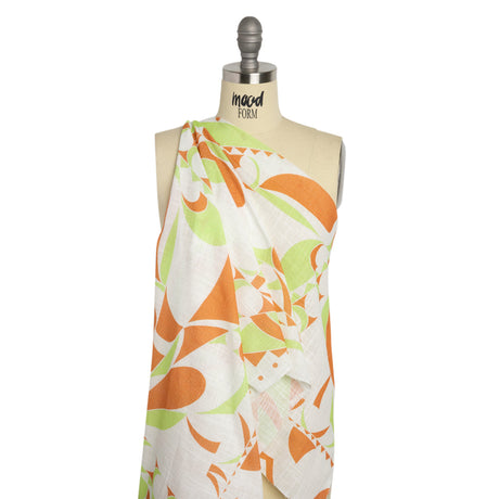 Slubbed Gauzy Cotton Woven Print - Burnt Orange, Lime and White Abstract - Mood Exclusive Circus of Clouds