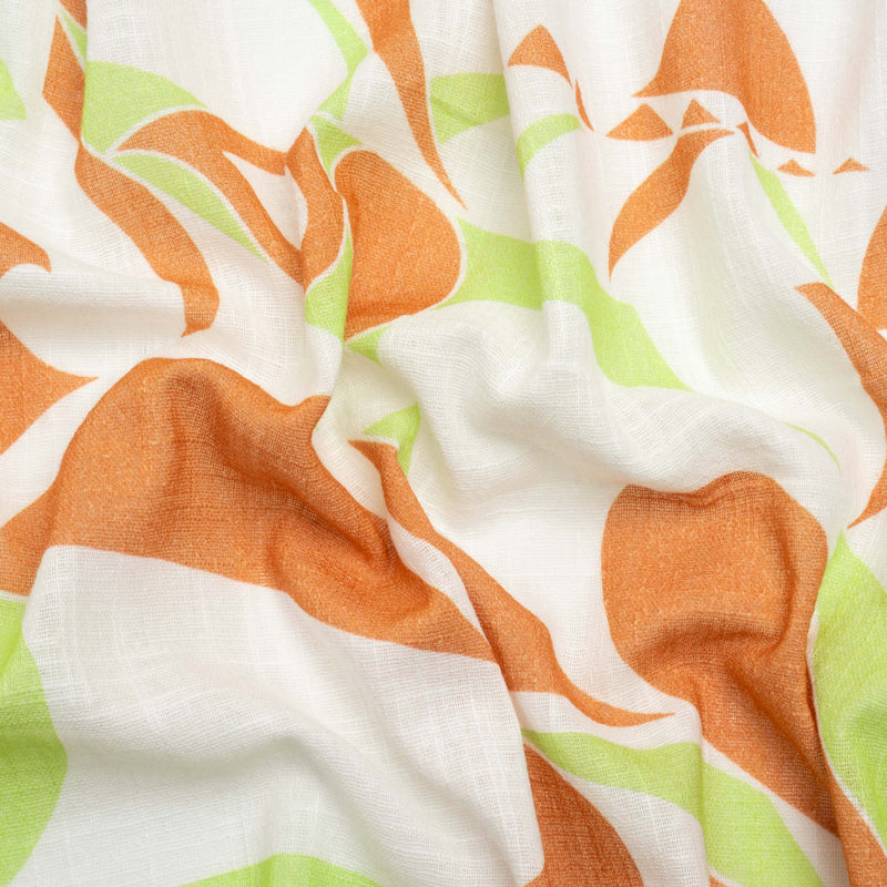 Slubbed Gauzy Cotton Woven Print - Burnt Orange, Lime and White Abstract - Mood Exclusive Circus of Clouds