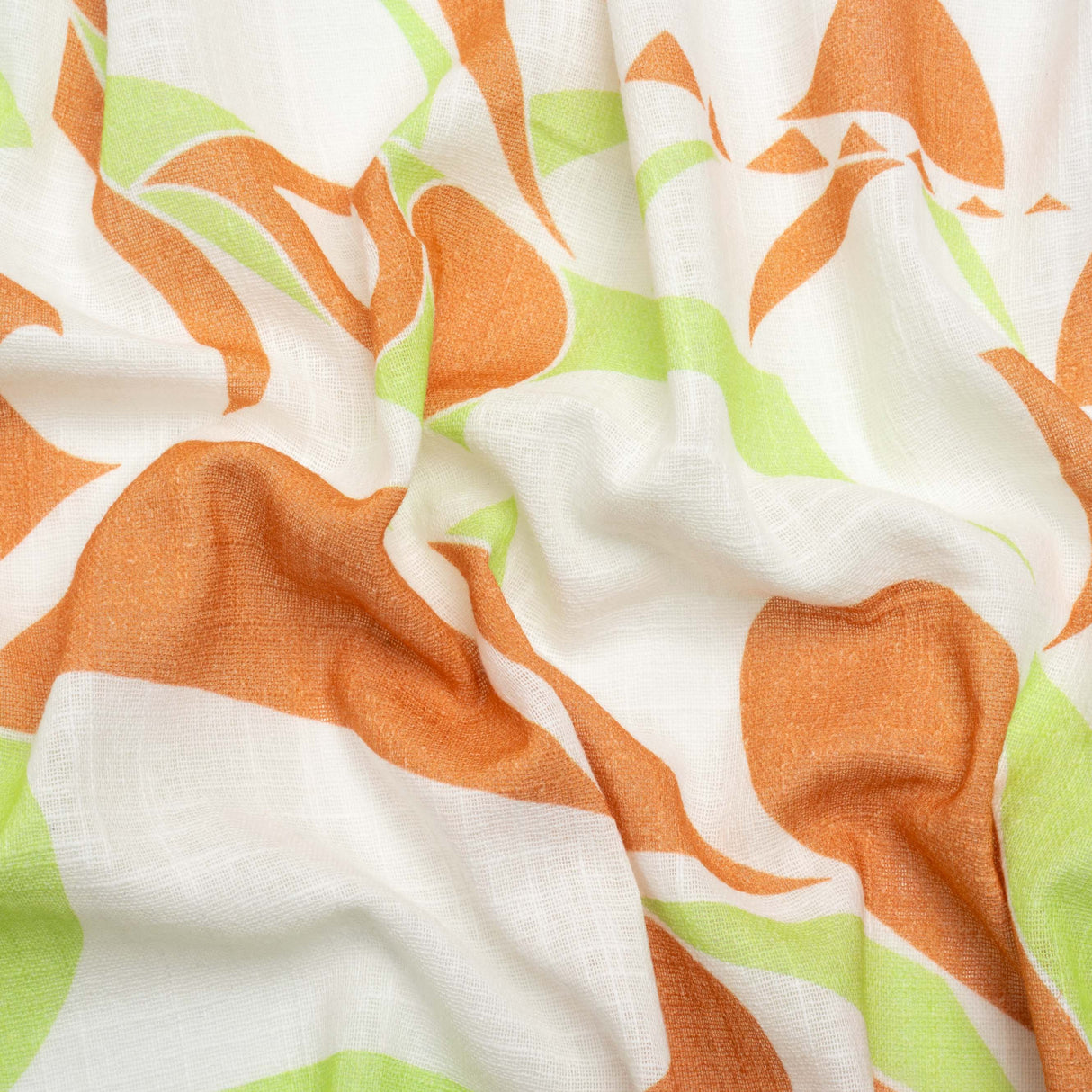 Slubbed Gauzy Cotton Woven Print - Burnt Orange, Lime and White Abstract - Mood Exclusive Circus of Clouds