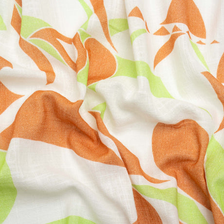Slubbed Gauzy Cotton Woven Print - Burnt Orange, Lime and White Abstract - Mood Exclusive Circus of Clouds