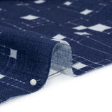 Slubbed Gauzy Cotton Woven Print - Navy Geometric Squares - Mood Exclusive Blocked In