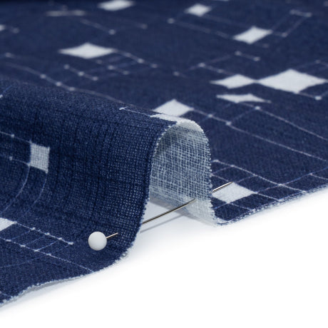 Slubbed Gauzy Cotton Woven Print - Navy Geometric Squares - Mood Exclusive Blocked In
