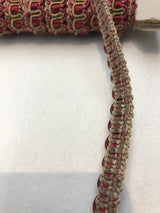 Red With Taupe Decorative Scroll Style Braid Gimp Trim - Trim, Red With Taupe Decorative Scroll Style, Half Inch (10 Yards)
