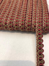 Red With Taupe Decorative Scroll Style Braid Gimp Trim - Trim, Red With Taupe Decorative Scroll Style, Half Inch (10 Yards)
