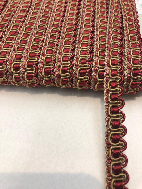 Red With Taupe Decorative Scroll Style Braid Gimp Trim - Trim, Red With Taupe Decorative Scroll Style, Half Inch (10 Yards)