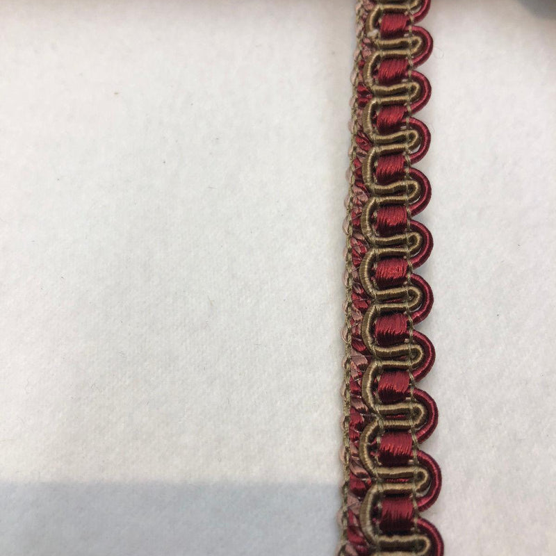 Red With Taupe Decorative Scroll Style Braid Gimp Trim - Trim, Red With Taupe Decorative Scroll Style, Half Inch (10 Yards)