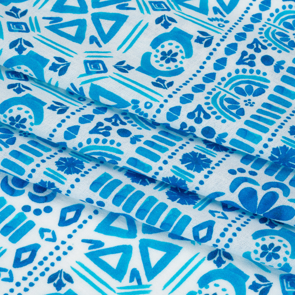 Mood Exclusive Blue Polygon Petals Cotton Crepe