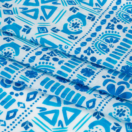 Mood Exclusive Blue Polygon Petals Cotton Crepe