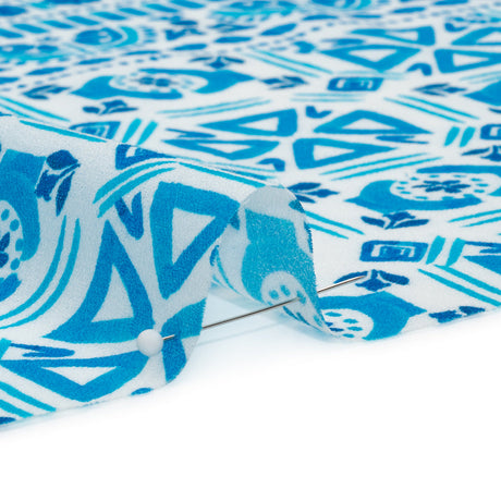 Mood Exclusive Blue Polygon Petals Cotton Crepe