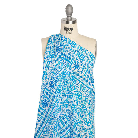 Mood Exclusive Blue Polygon Petals Cotton Crepe