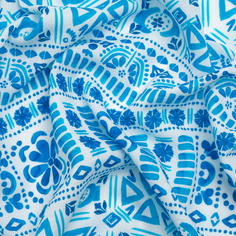 Mood Exclusive Blue Polygon Petals Cotton Crepe
