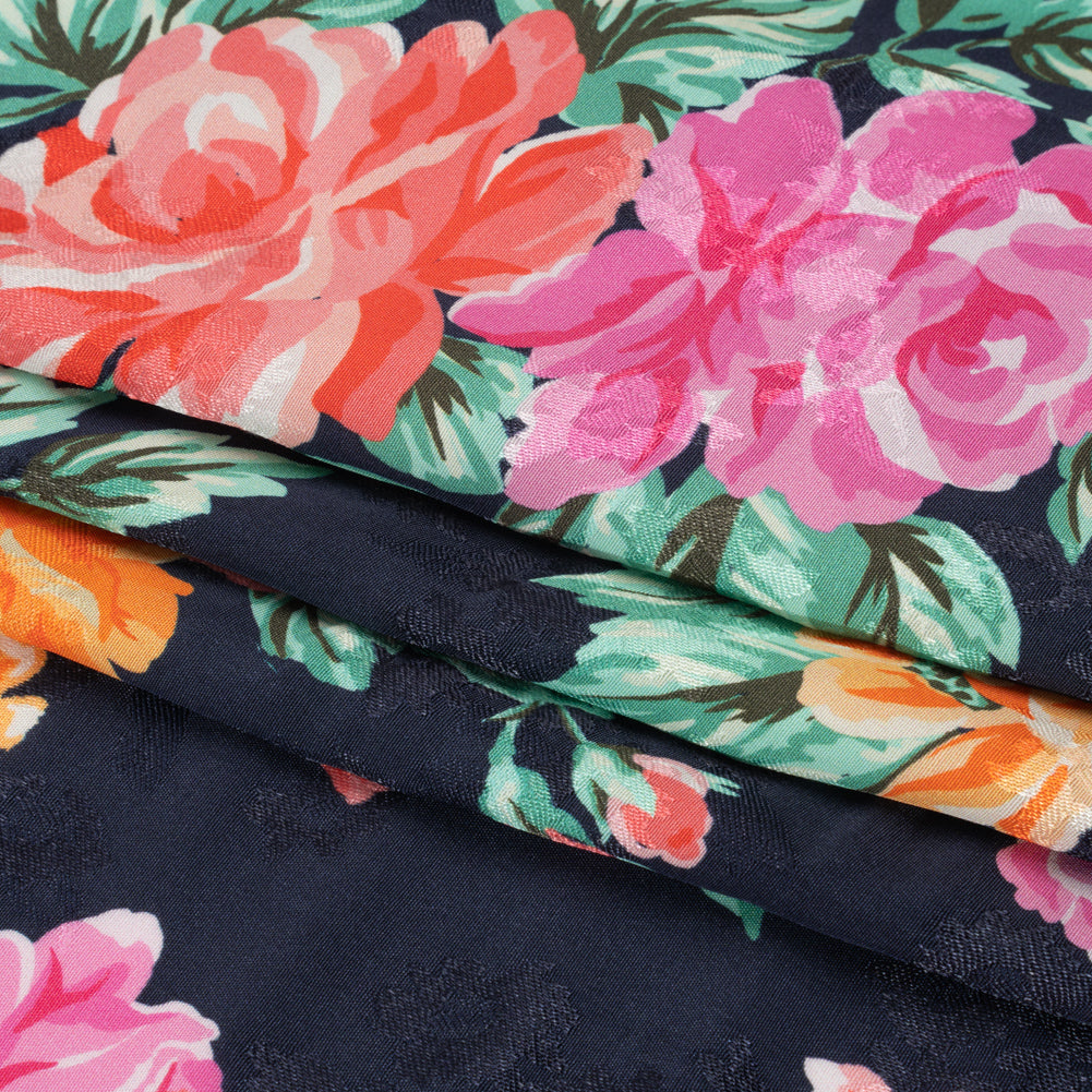 Floral Viscose Jacquard Print - Midnight and Orange Floral - Mood Exclusive Downright Dalloway