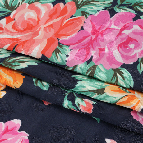 Floral Viscose Jacquard Print - Midnight and Orange Floral - Mood Exclusive Downright Dalloway