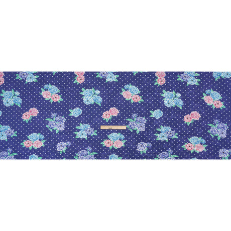 Floral Viscose Jacquard Print - Indigo, Blue and Pink Floral and Polka Dots - Mood Exclusive Rose Bush Banter