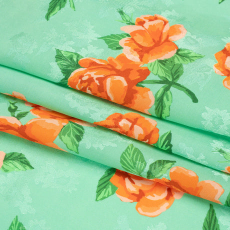 Floral Viscose Jacquard Print - Mint Green and Orange Floral - Mood Exclusive Robin's Egg Rose