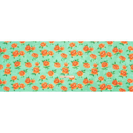 Floral Viscose Jacquard Print - Mint Green and Orange Floral - Mood Exclusive Robin's Egg Rose