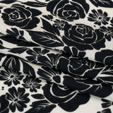 Crinkled Cotton Gauze Panel - Black and White Roses - Mood Exclusive Mounting Roses Print