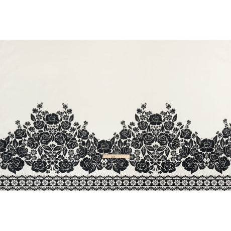 Crinkled Cotton Gauze Panel - Black and White Roses - Mood Exclusive Mounting Roses Print