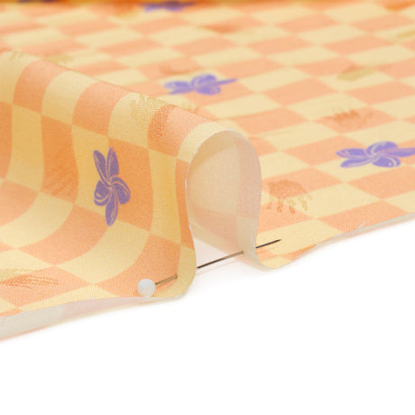 Hands Viscose Jacquard Print - Peach Floral Checkerboard - Mood Exclusive Dippin' Disco